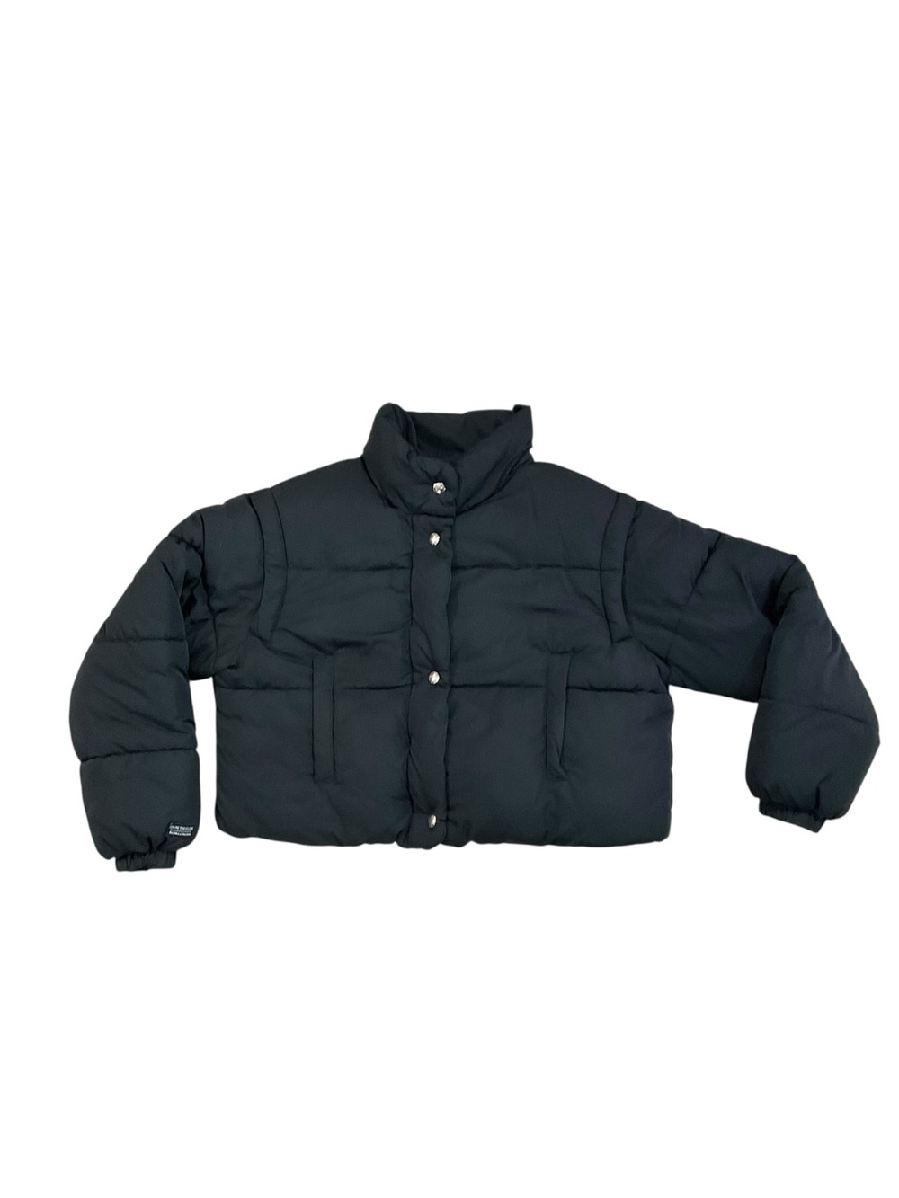 Bershka Cropped Puffer Jacket Women’s Small Black Drawstring Waist